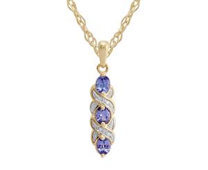 Art Nouveau Style Oval Tanzanite & Diamond Pendant in 9ct Yellow Gold