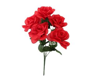 Artificial Fake Flowers Bouquet Greenery Foliage Leaf Roses Wedding Decor[Design Rose B (Red)]