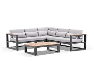 Balmoral Package A Outdoor Aluminium And Teak Lounge Setting With Coffee Table - Outdoor Aluminium Lounges - Charcoal/Olefin Grey cushion