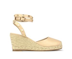 Betts Summer Womens Synthetic Casual Wedges Round Studded Raffia Wedge Heels - Nude