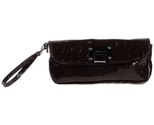 Blumarine Croc Print Patent Leather Clutch - Maroon