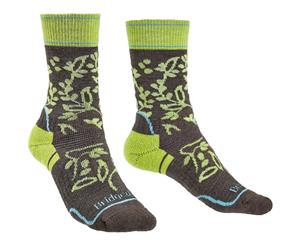 Bridgedale Womens Hike Merino Wool Pattern Walking Socks - Brown / Lime