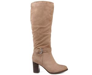 Brinley Co Comfort Womens Side Strap Riding Boot Taupe 11 Extra Wide Calf US