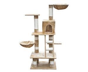 Cat Tree 122cm Beige Plush Grey Pet Scratching Post Pole Playhouse