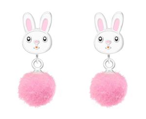 Children's Silver Rabbit Pom Pom Ear Studs