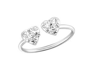 Childrens Sterling Silver Double Heart Ring Crystal