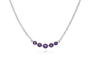 Classic Round Amethyst Gradient 5 Stone Necklace in 925 Sterling Silver