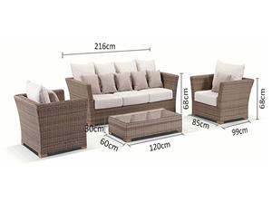 Coco 3+1+1 Seater Outdoor Wicker Lounge With Coffee Table - Outdoor Wicker Lounges - Brushed Wheat Cream cushions