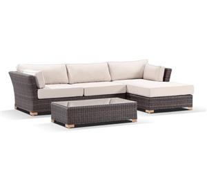 Coco Chaise Outdoor Wicker Modular Lounge Setting With Coffee Table - Outdoor Wicker Lounges - Chestnut Brown/Latte cushion