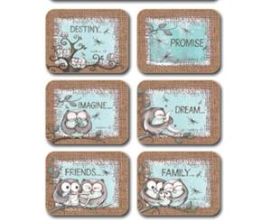 Country Inspired Kitchen MINT OWL Cinnamon Cork backed Coasters Set 6