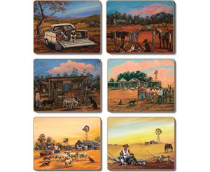 Country Kitchen KELPIE KAPERS Cork Backed Coasters Set 6 Cinnamon