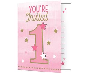 Creative Converting One Little Star Girl Pink/Gold Invitation Cards (Pack Of 8) (Pink/Gold) - SG16680