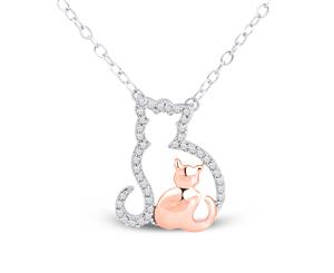 De Couer Sterling Silver Diamond Rose Gold Plated Mom & Child Necklace (1/10CT TDW H-I Color I2 Clarity)