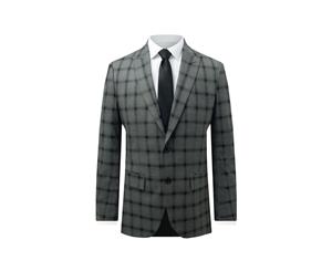 Dobell Mens Grey Suit Jacket Regular Fit Black Multi-Stripe Windowpane Check