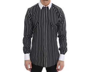 Dolce & Gabbana Black White Striped Gold Slim Fit Shirt