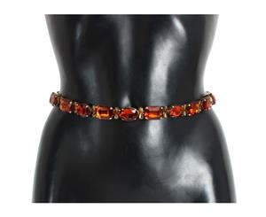 Dolce & Gabbana Brown Snakeskin Leather Crystal Gold Waist Belt