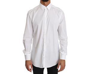 Dolce & Gabbana White Cotton Gold Dress Shirt