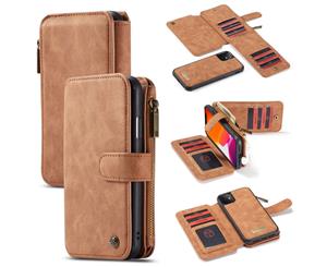 For iPhone 11 Case Wallet PU Leather Detachable Flip Cover Brown