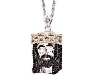 Iced Out Bling Religion Jesus Pendant - CLOSED EYES silver - Silver
