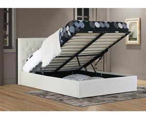 Istyle Chester King Gas Lift Ottoman Storage Bed Frame Fabric Beige