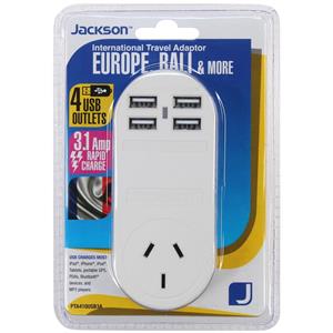 Jackson International Travel Adaptor with USB for Europe Bali and More