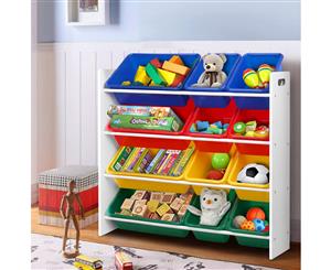 Keezi 12 Plastic Bins Kids Toy Organiser Box Bookshelf Storage Rack Cabinet