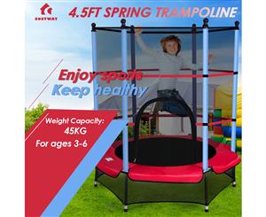 Kids 4.5ft Round Trampoline w/Enclosure Safety Net Outdoor Jumping Gift