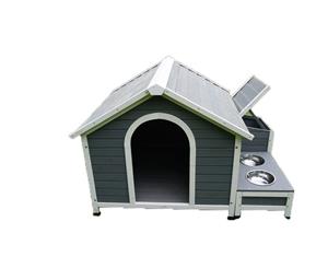 Large Dog House Kennel Pet Timber Wooden Stainless Steel Bowls Storage Box