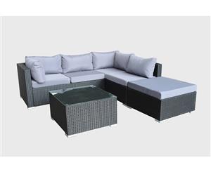 Levanzo Super Modular Wicker Rattan outdoor garden furniture sofa lounge set with Chaise and Coffee Table Black