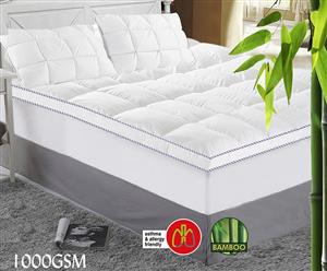 Luxury Comfort Fully Fitted 1000GSM Bamboo Mattress Topper Double Size Bed Machine Washable