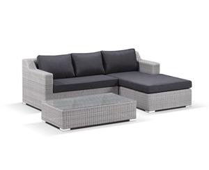 Milano Package B - Outdoor Wicker Modular Chaise Lounge With Coffee Table - Brushed Grey And Denim - Outdoor Wicker Lounges