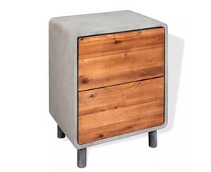 Nightstand Solid Acacia Wood Concrete Bedside Table Cabinet Storage