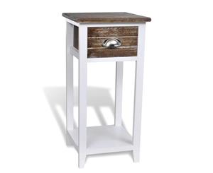 Nightstand with 1 Drawer Brown and White Storage Bedside Table Cabinet