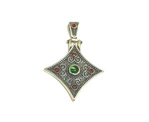 Oxidized Sterling Silver Byzantine Style Rhombus Pendant - White