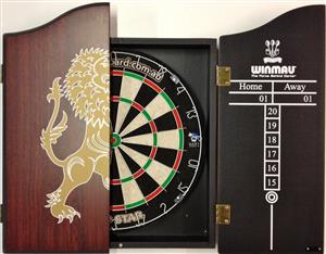 PRO STAR Micro Wire Dart board SET With Winmau Rosewood Lion Dart Cabinet