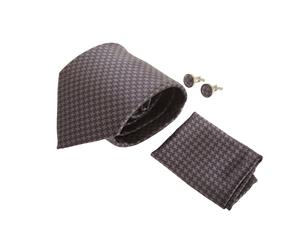 Pierre Roche Mens Tie Handkerchief And Cufflink Set (Grey Houndstooth) - TIE102