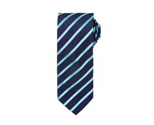 Premier Mens Sports Stripe Pattern Formal Work Tie (Navy/ Turquoise) - RW5237