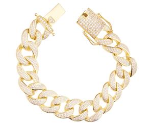 Premium Bling 925 Sterling Silver Bracelet - MIAMI CURB 18mm - Gold