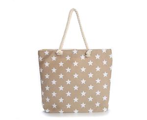 Printed Stars Canvas Women's Shopping Bag - Khaki