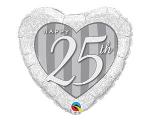 Qualatex 18 Inch Happy 25Th Damask Heart Foil Balloon (Silver) - SG12223