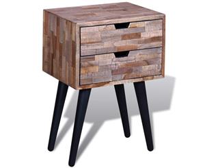 Reclaimed Teak Wood Nightstand with 2 Drawers Bedroom Bedside Table