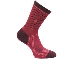 Regatta Ladies 2 Season Coolmax Trek Wicking Walking Socks Red - DkBurg/DkPim