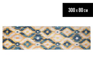 Rug Culture 300x80cm Power Loomed Modern Ikat Runner Rug - Blue