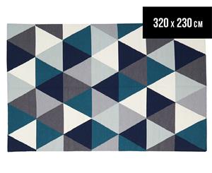 Rug Culture 320x230cm Pure Wool Prism Design Flatweave Rug - Blue