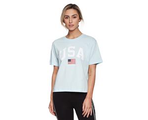 Russell Athletic Women's USA Cropped Tee / T-Shirt / Tshirt - Milky Blue