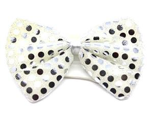 Sequin Bow Tie Polka Dots Party Unisex Costume Dance 13cm X 9cm Clown Bowtie - White/Silver - White/Silver