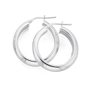 Silver 20mm 6mm Half Round Hoop Earrings