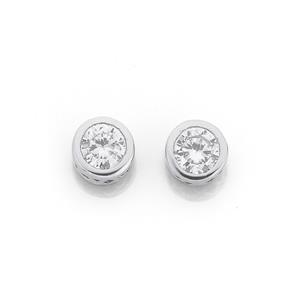 Silver 8mm CZ Round Bezel Stud Earrings