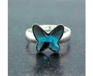 Silver Butterfly 12mm Ring Denim Blue made with Swarovski Crystal