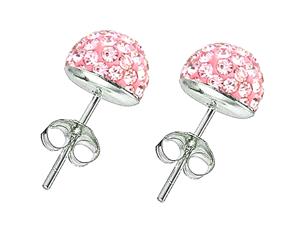 Silver Plated Domed Crystal Earrings (Pink)